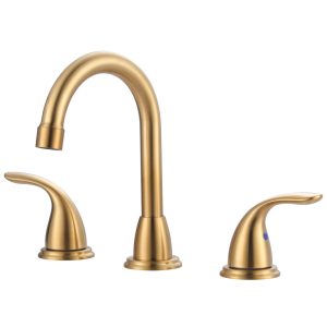 8 in. Widespread Double Handle Bathroom Faucet with Pop-Up Drain Assembly in Gold