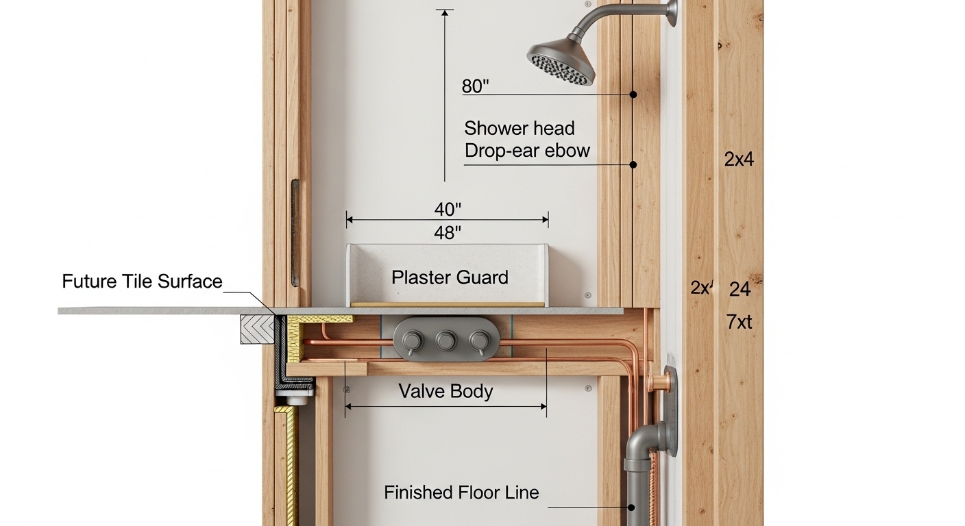 stand up shower valve rough in height